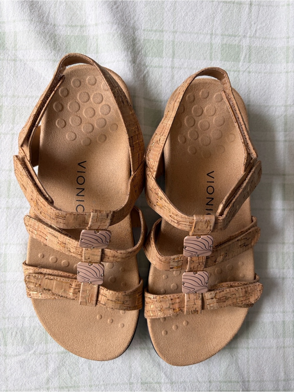 Vionic Cork-Pattern Adjustable Strap Sandals - Light Brown